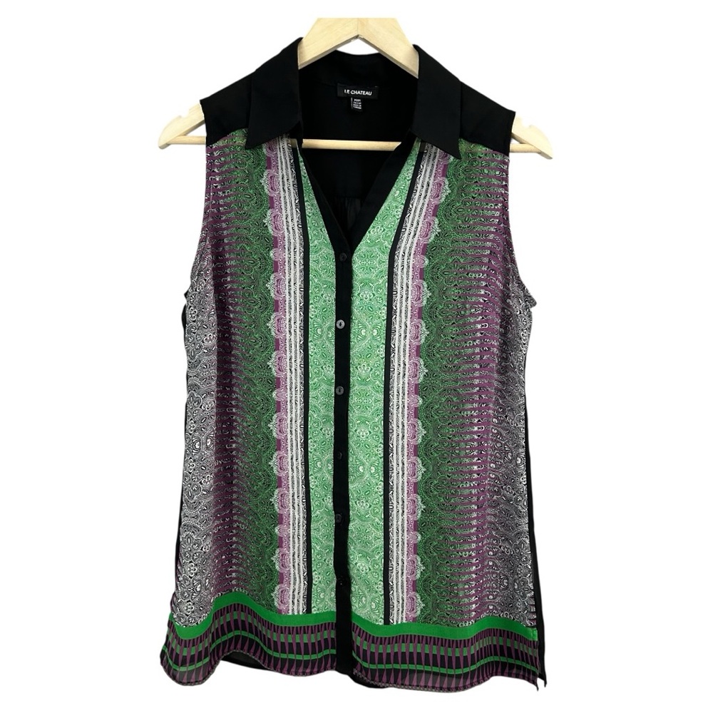Le Chateau Sleeveless Sheer Button Down Blouse Size Medium